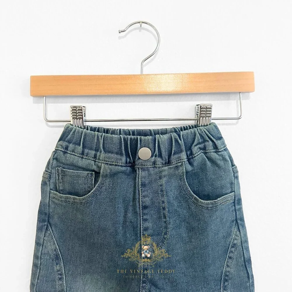 NWT Cute Girls Denim Jeans Straight Leg Elastic Waistband Med Stone Wash Blue 5T